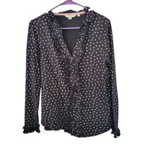 Boden Alberta Ruffle Detail Jersey Knit Top Size 8 Black/Blush Floral